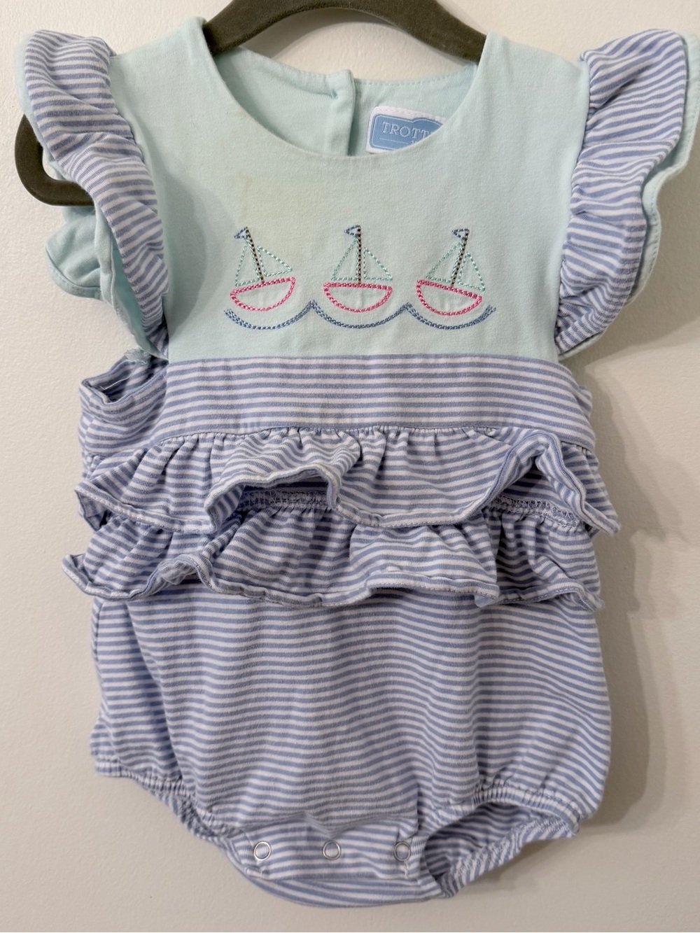 Trotters St. Girls Striped Sailboat Bubble 12m